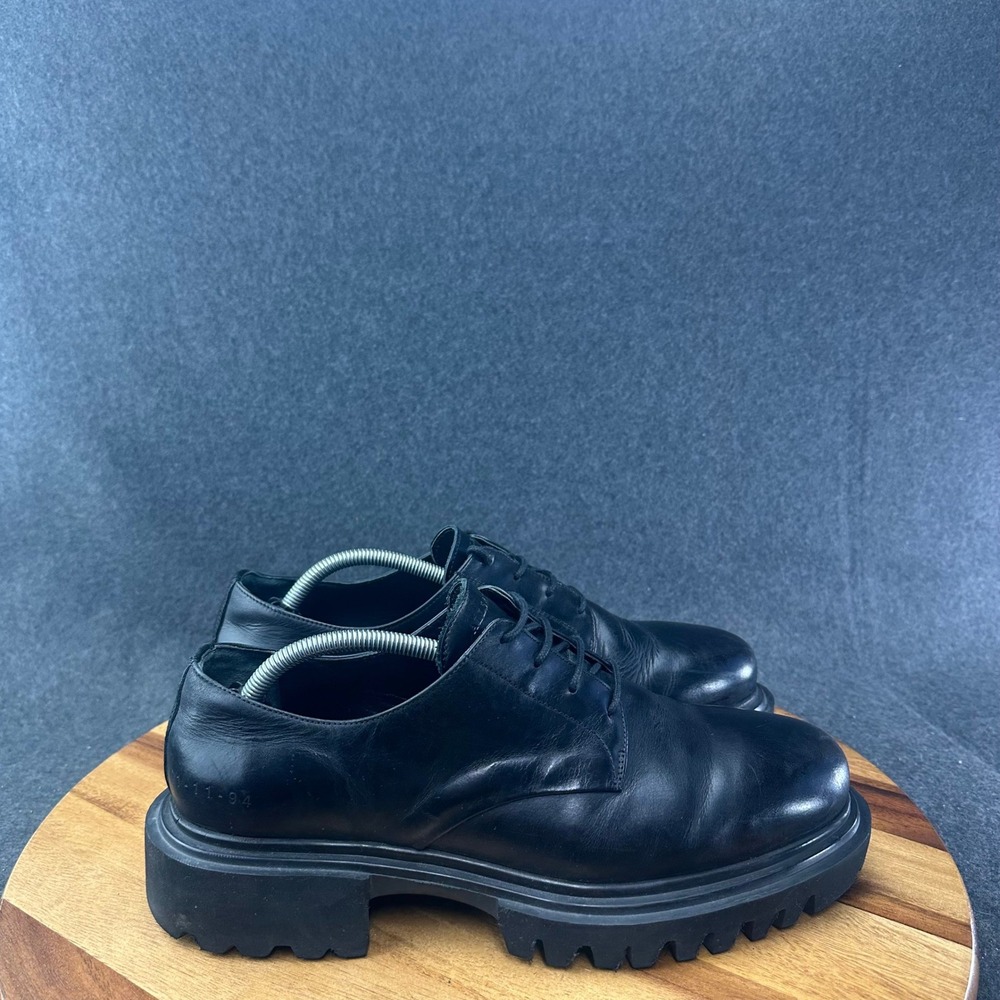 AllSaints Mens Black Leather Chunky Lug Sole Derby Jarred Shoes EU 44 US 11